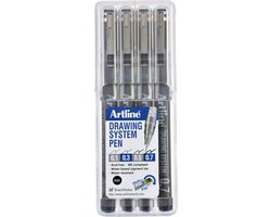 ARTLINE Drawing System - 1 x set van 4 Fineliners - 0.1-0.3-0.5-0.7mm Lijndiktes - Zwart