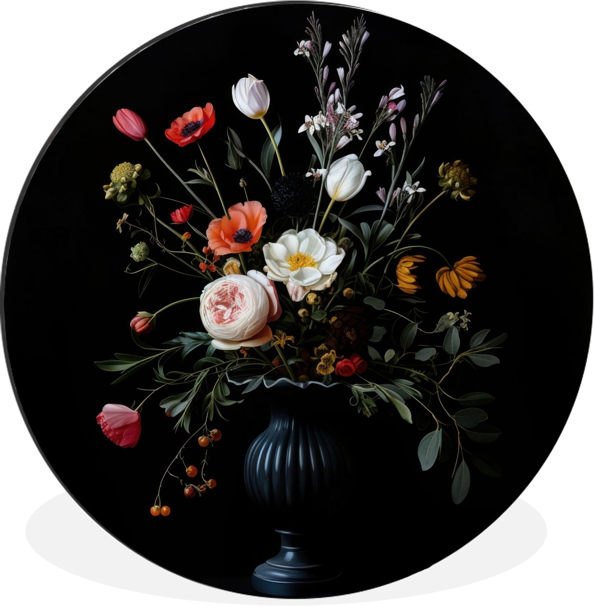 WallCircle Wandcirkel - Muurcirkel - Bloemstuk - Vaas - Zwart - Aluminium - Dibond - 140x140 cm - Binnen en Buiten Boeket - Bloemen 3
