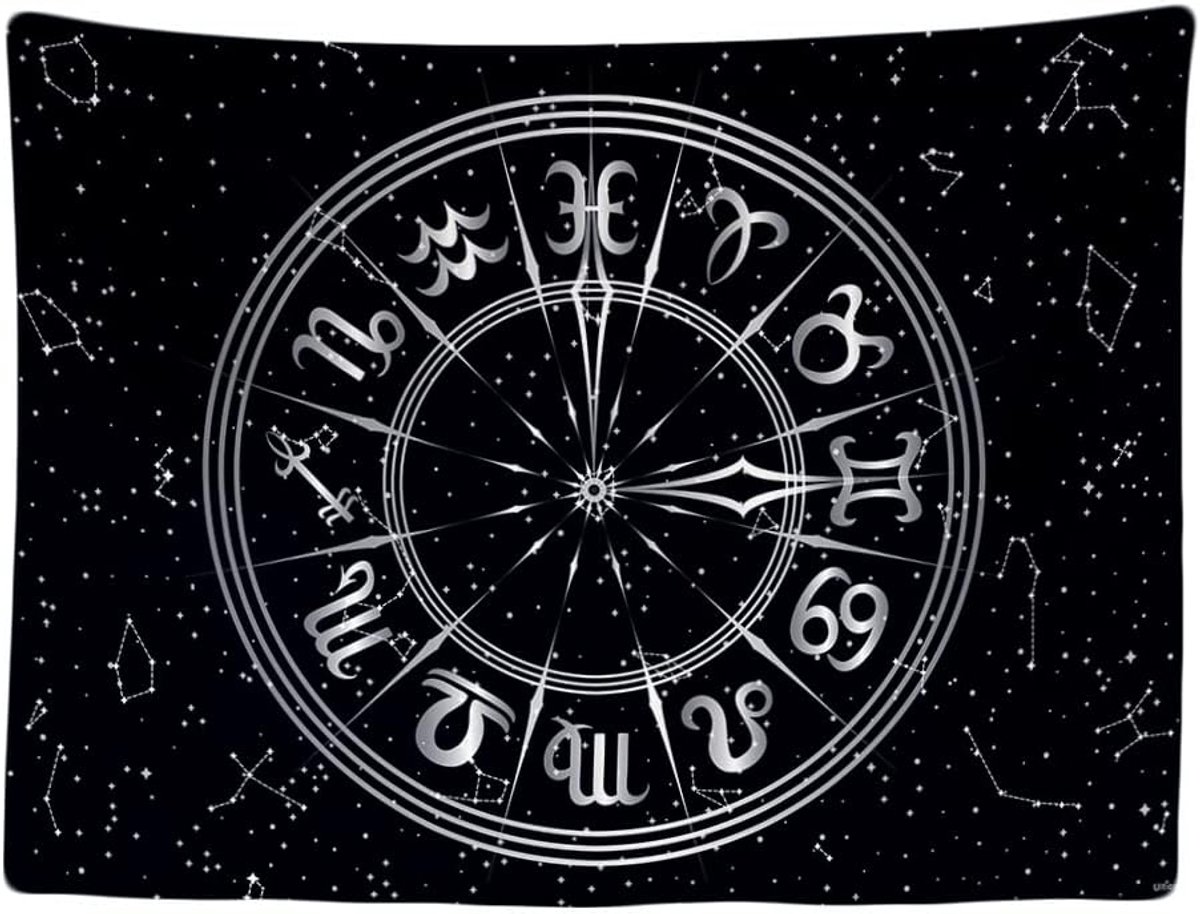Ulticool Wandkleed binnen - Wandtapijt - Tarot Kaarten - Sterrenbeeld - Muurkleed - Wanddoek Stof - 200 x 150 cm - Poster - Ulticool - Decoratie - Woonkamer - Slaapkamer - Tiener - Zwart - Wit - Decoratie Versiering