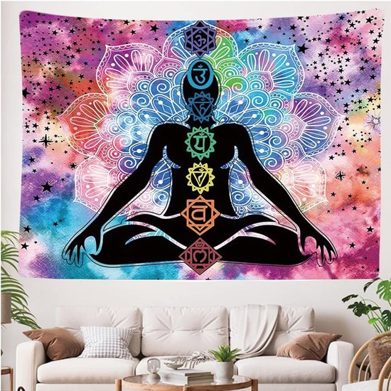 Ulticool - Chakra Healing Aura Spiritualité Mandala - Tapisserie - 200x150 cm - Groot tapisserie - Affiche