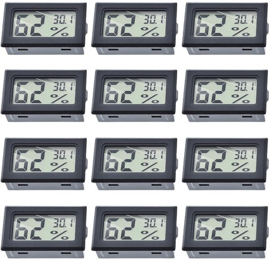 10 Stuks Digitale Hygrometer Thermometer Mini - Zwart - Nauwkeurige Luchtvochtigheidsmeter Voor Kas, Kamer & Binnenruimtes