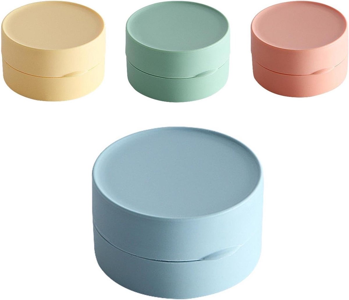 Rond draagbaar kunststof zeepbakje - Set van 4 stuks met afsluitdeksel in 4 kleuren