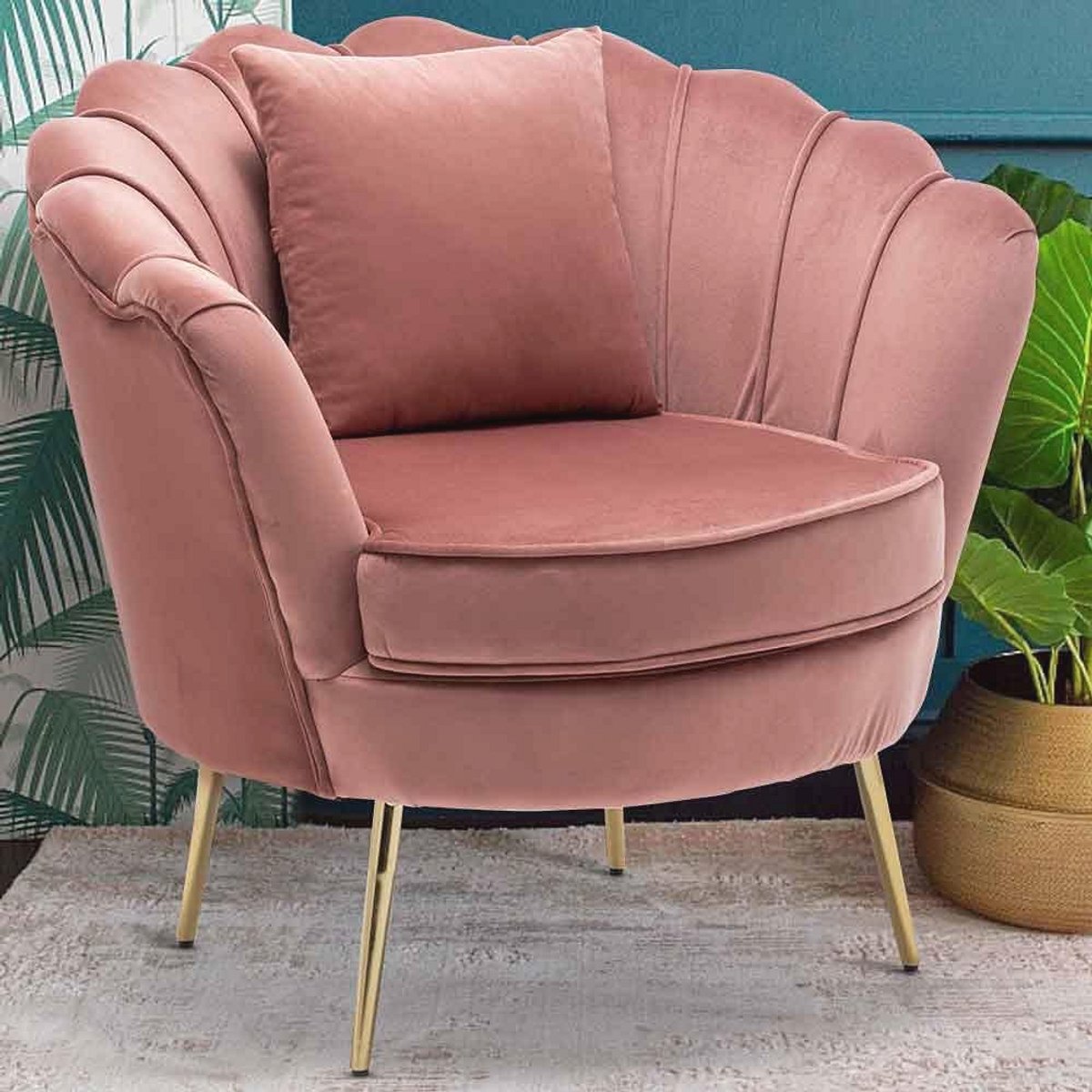 Moderne Fluwelen Fauteuil Relaxstoel met Gouden Metalen Poten - Elegant en Comfortabel