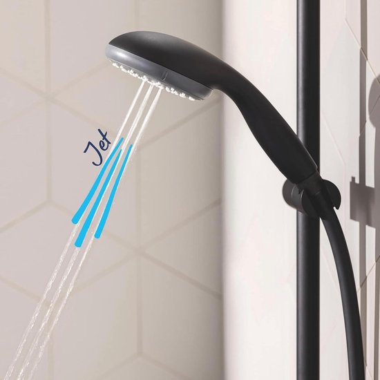 GROHE Vitalio Start 100 QuickFix Douchestangset Mat Zwart - Eenvoudig Te Monteren Met QuickGlue, 2 Sprays, 60 Cm Rail