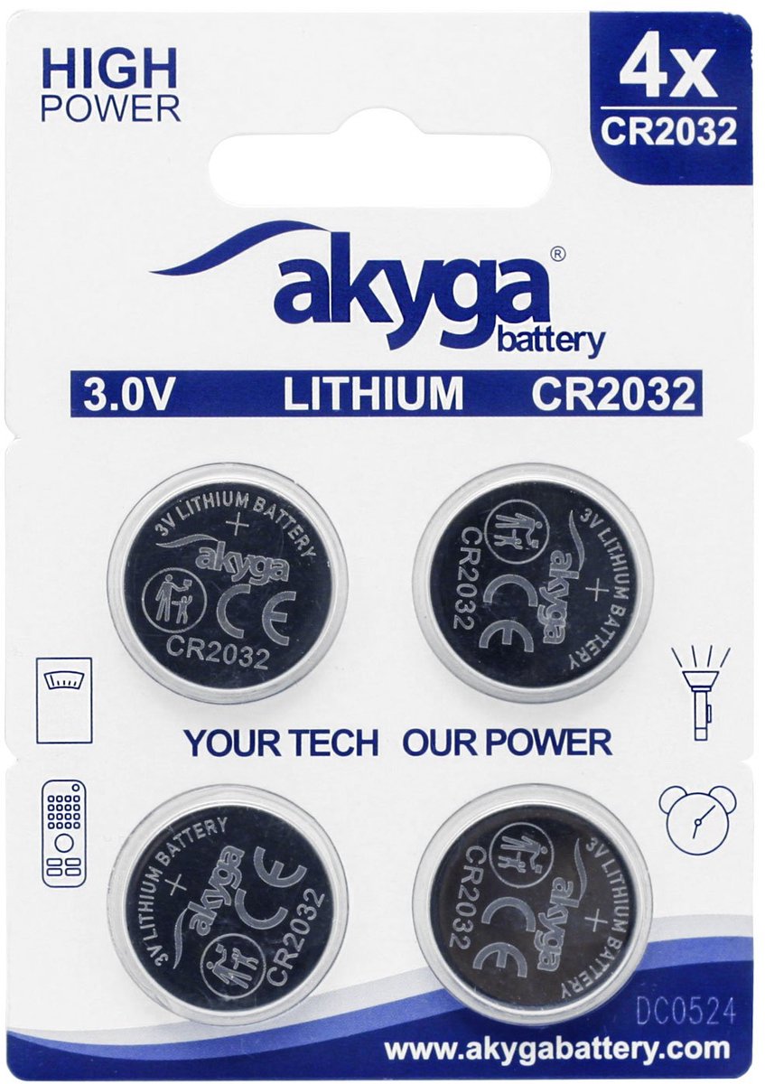 Akyga AKY2100 huishoudelijke batterij Wegwerpbatterij CR2032 Lithium-Manganese Dioxide (LiMnO2)