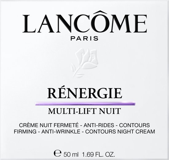 Lancôme Rénergie Multi-Lift Nuit doosje met paarse en zilveren accenten.