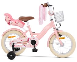 SJOEF Dolly Meisjesfiets 14 inch Roze | Unicorn Design | Kinderfiets met zijwieltjes 3, 4 & 5 jaar | 98-108 Kledingmaat | Roze Fiets 14 inch