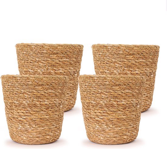 Bloomique - Lot de 4 - Cache-pots Maki - Pots de fleurs - Fabriqués en jonc de mer durable - Hauteur 13 cm - Ø13 cm