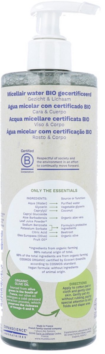 Mustela Bébé Bio Eau Micellaire Lotion Zonder Parfum 400ml van Mustela — afbeelding 3