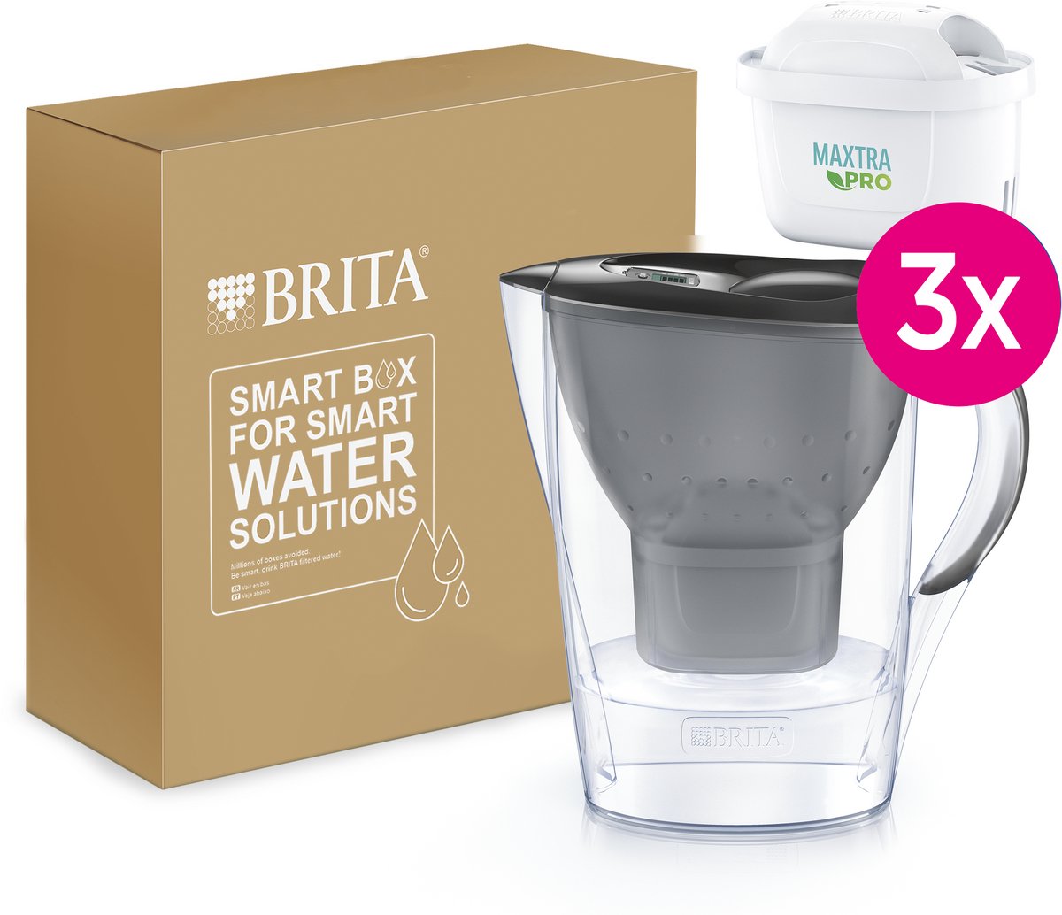 BRITA Marella Waterfilterkan Grijs 2.4L - met 3 MAXTRA PRO AIO Filters - Duurzaam verpakt