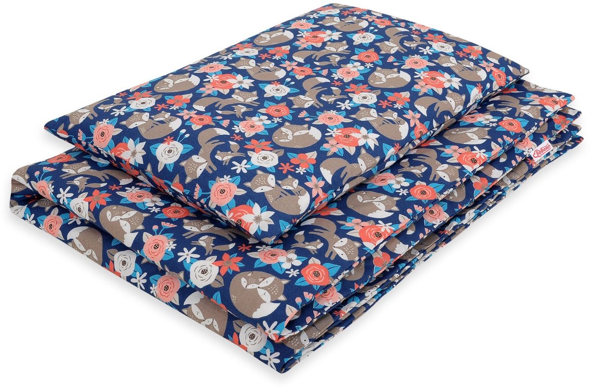 Katoenen babybeddengoedset 2-delig 135x100 cm - vosfamilie op blauw