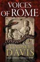 Boekomslag 'Voices of Rome' met een slang gewikkeld om een Romeins reliëf, getiteld 'Lindsey Davis'.