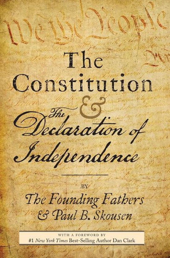 Boekomslag van 'The Constitution & The Declaration of Independence' met perkamenten achtergrond en gouden tekst.
