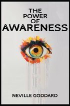 Boekomslag van "The Power of Awareness" van Neville Goddard met een schilderij van een oog, omringd door explosieve kleuren en druipende verf.