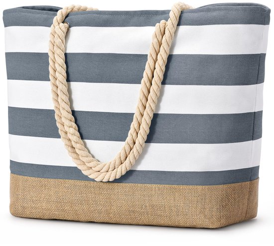 Unyqoos® Sac de plage XXL élégant avec fermeture éclair pour femme – Design imperméable et pliable, idéal pour les vacances et le Sport