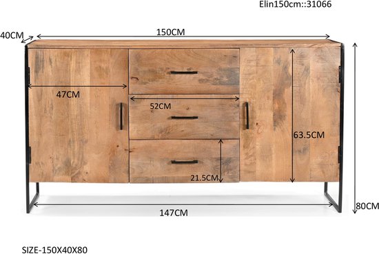 Livingfurn - Dressoir - Elin 150cm - Bruin, Zwart