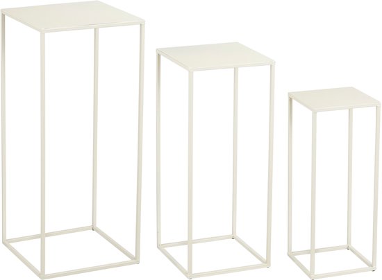 Set Van 3 Plantentafels Bijzettafels Steenlook - Vierkante Tafels In 3 Maten Voor Planten En Decoratie