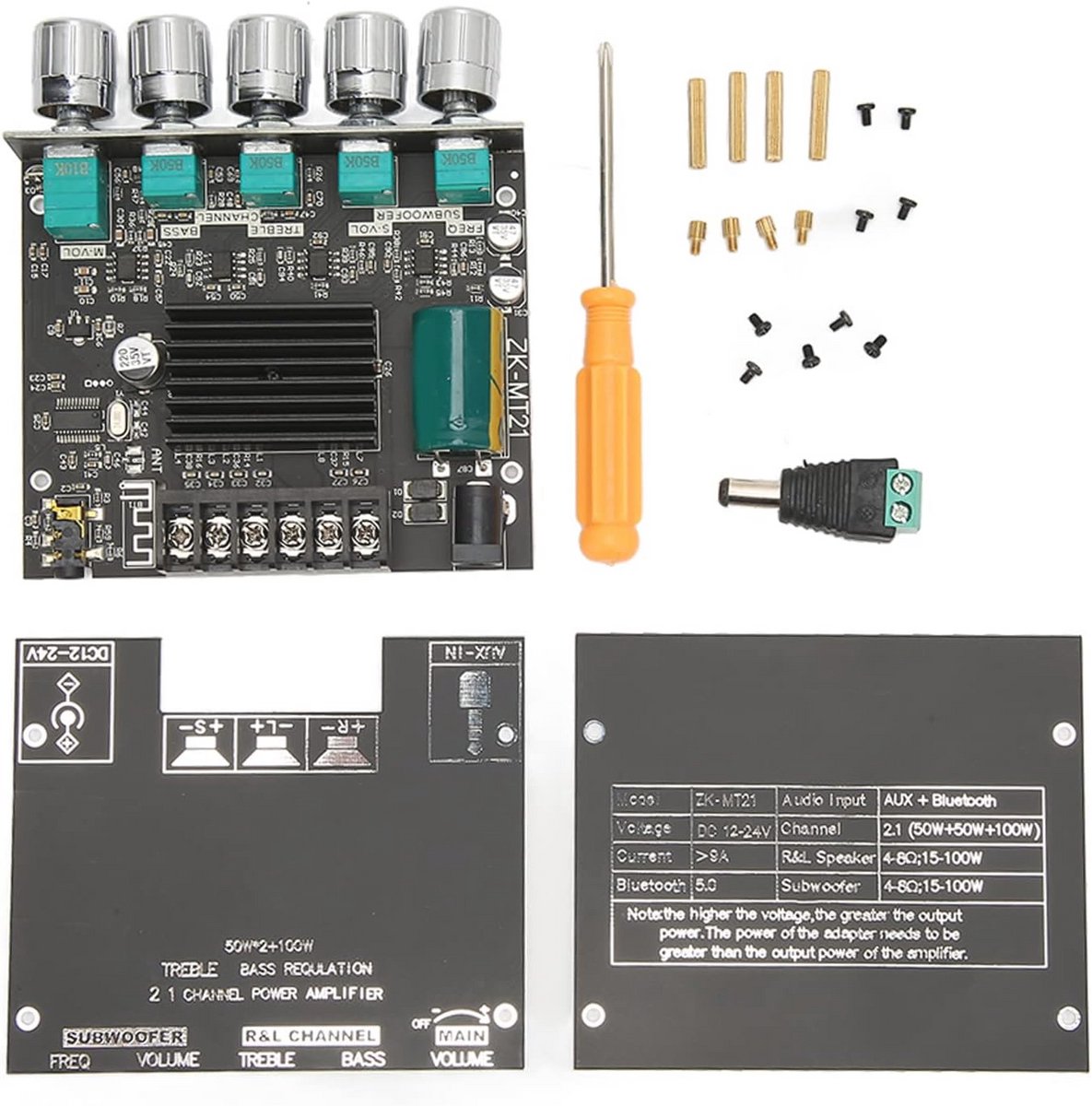 Bluetooth 5.0 Stereo Audio Ontvanger Versterker - Draadloze 2.1 Kanaals Digitale Amp Module voor Passieve Luidsprekers