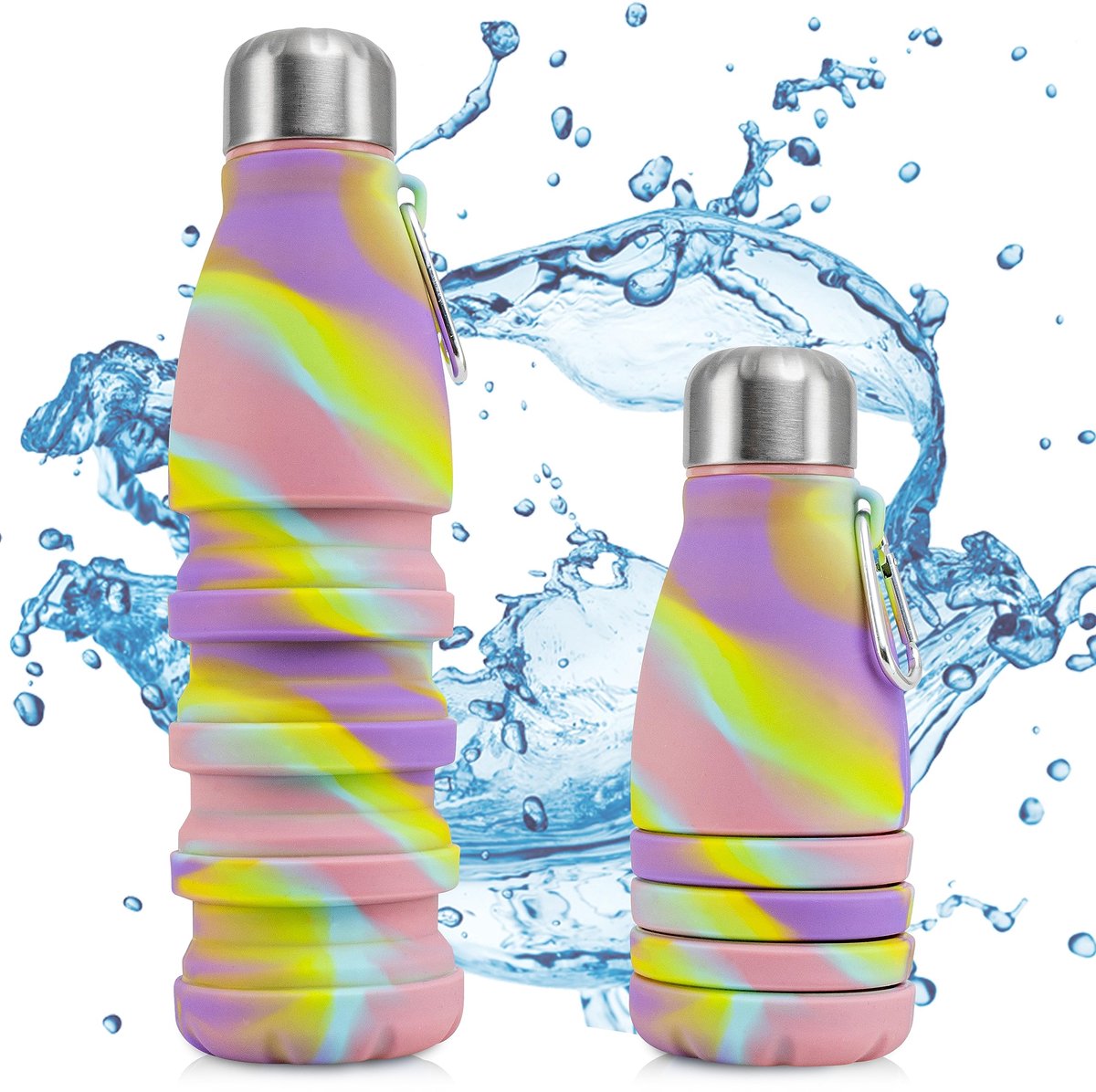 Ibenzoa® Opvouwbare Waterfles van Siliconen met Karabijnhaak - Veelkleurig