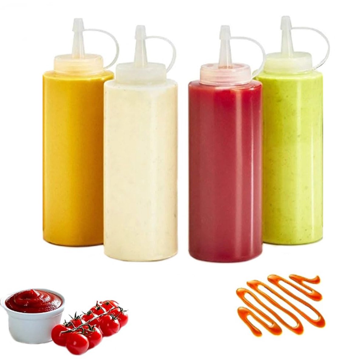 Ibenzoa® Transparante Knijpfles Set van 500 ml met Doseerfunctie en Diverse Dopopties