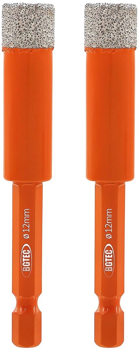 Droge diamantboor 12mm - Snelle wisseling en hex schacht voor porseleinen tegels, keramiek, marmer en baksteen - 2 stuks