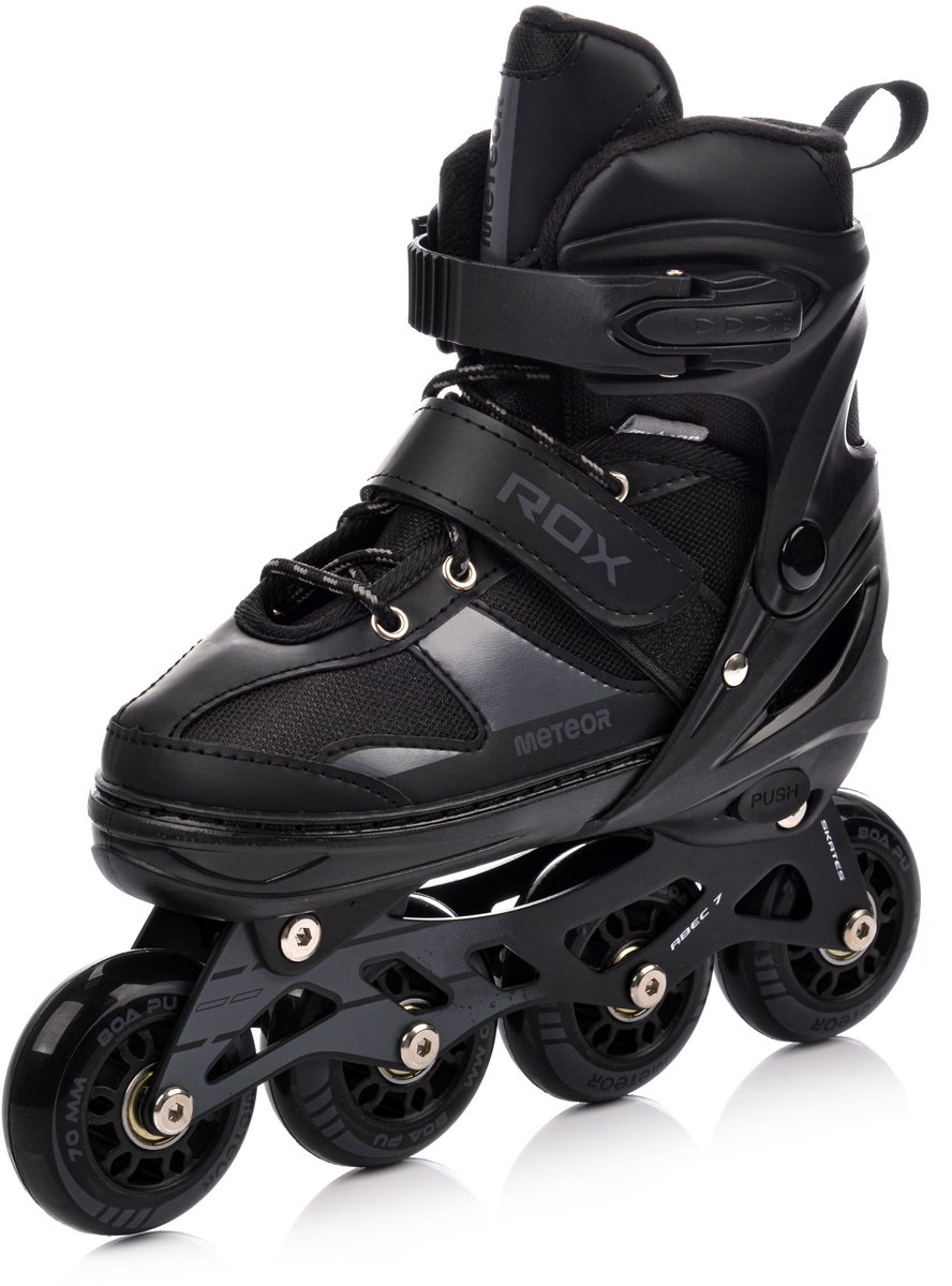 Meteor Rollen L 38-41 Rox - Zwart - verstelbare, ABEC-7 carbon lagers, aluminium schaats en PU-wielen