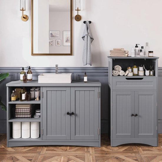 SoBuy Badkameronderbouwkast, Wastafelopbergkast Met 2 Deuren En Verstelbare Plank Ondergootsteenkast Afmetingen 60l X 30b X 60h Cm Wit En Groen Bzr139 Gr