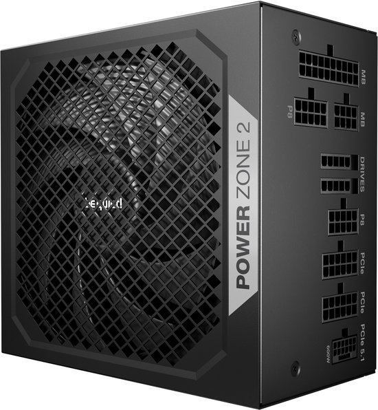 be quiet! Power Zone 2 850 W - Alimentation - ATX 12 V 3.1, EPS 12 V 2.92 - 80 Plus Platinum (115 V) - 850 Watt - Modulaire - 100-240 V - Semi-passif zéro tr/min - PCIe 5.1 - noir