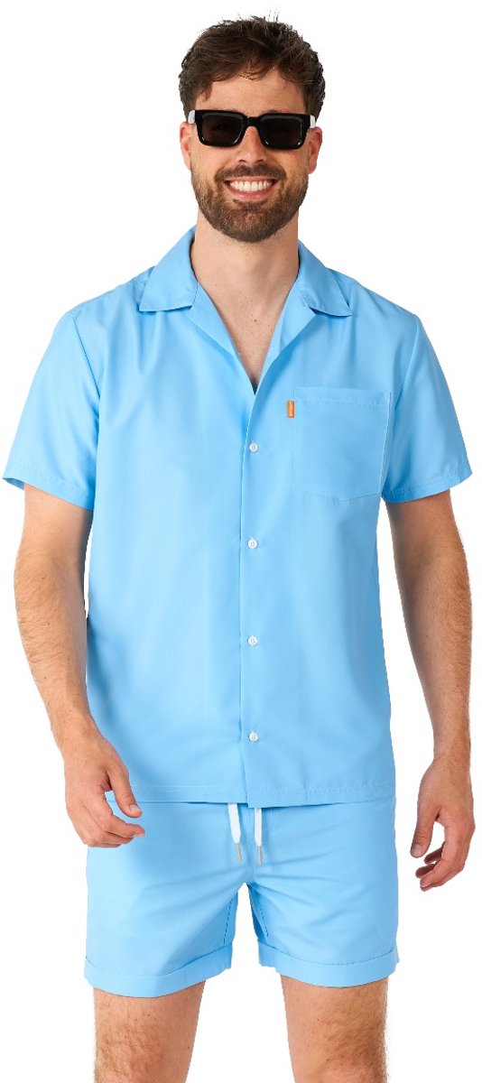 OppoSuits Cool Blue - Heren Zomer Set - Bevat Shirt En Shorts - Festival Outfit - Blauw - Maat: L