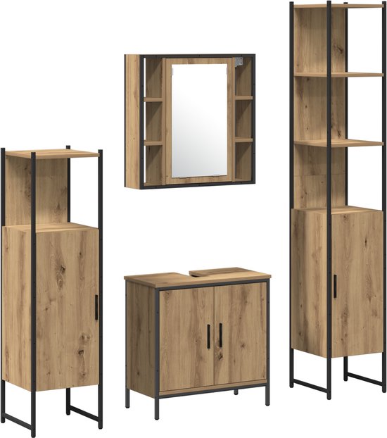 vidaXL - 4-delige - badkamer - meubel - set - Artisan - Eiken - Gelaagd - Hout