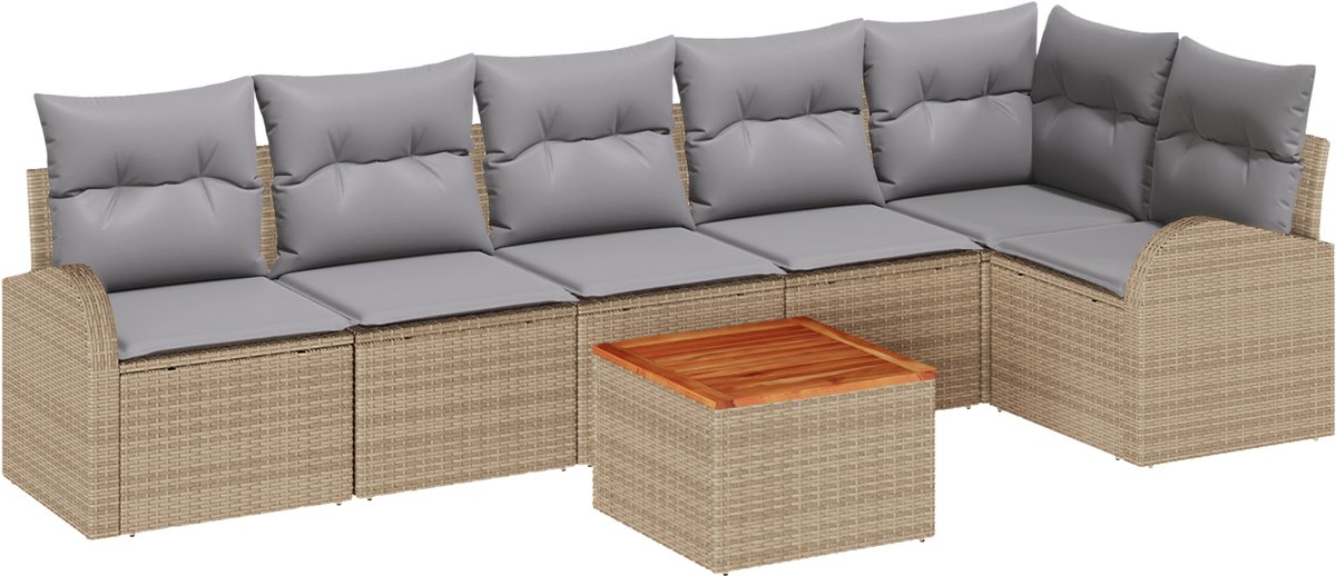 vidaXL - Tuinbank - Set - met - kussen - 7 - pcs - Beige - poly - rattan