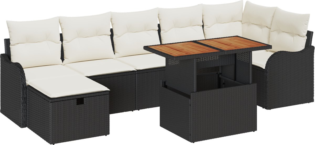 vidaXL - Tuinbank - Set - met - kussen - met - opslag - 8 - pcs - Zwart - poly - rattan