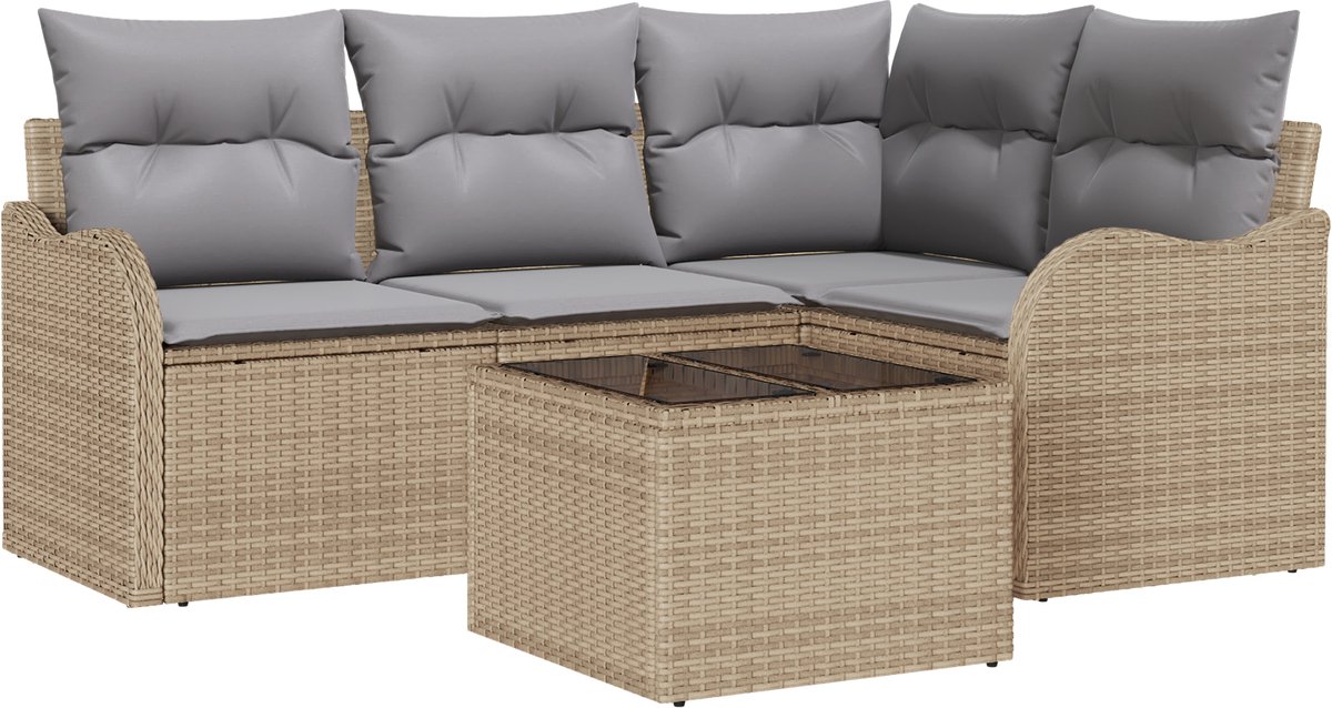 vidaXL Tuinbank - Set - 5 - st - Zwart - poly - rattan