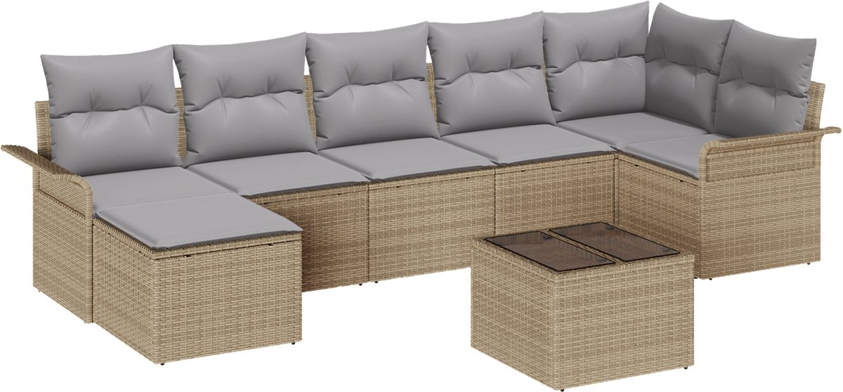 vidaXL - Tuinbank - Set - met - kussen - 8 - pcs - Beige - Poly - rattan