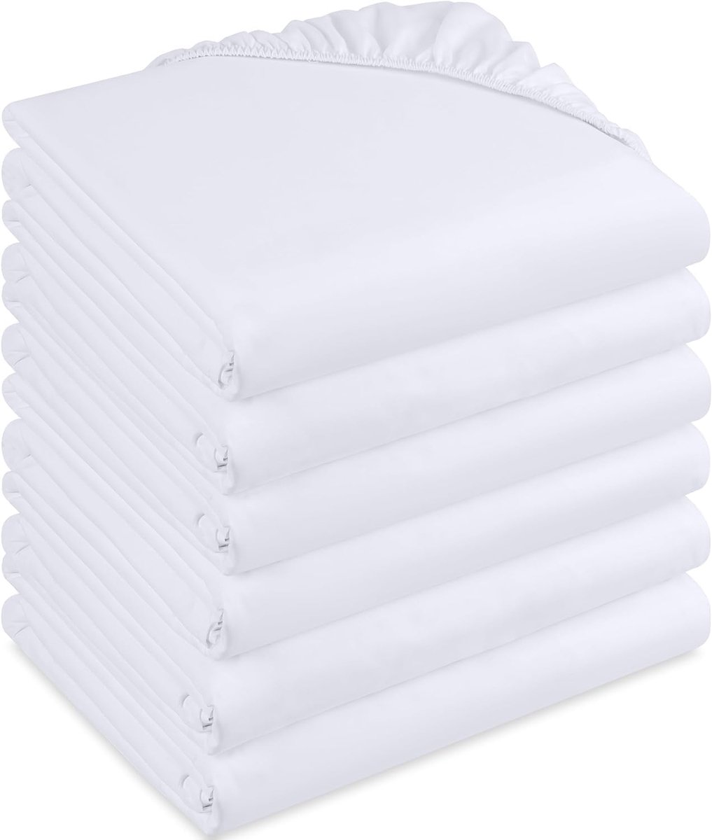 Ibenzoa Ultrazachte Set van 6 Luxe Hoeslakens met Diepe Zakken en Elastische Pasvorm wit