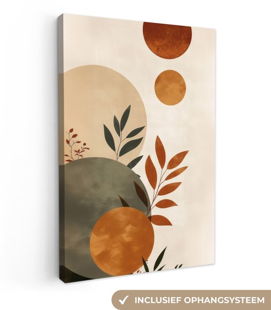 Tableau sur toile 40x60 cm - Décoration murale Formes - Rond - Feuilles - Beige - Décoration murale salon - Décoration chambre - Accessoires chambre - Peintures sur toile