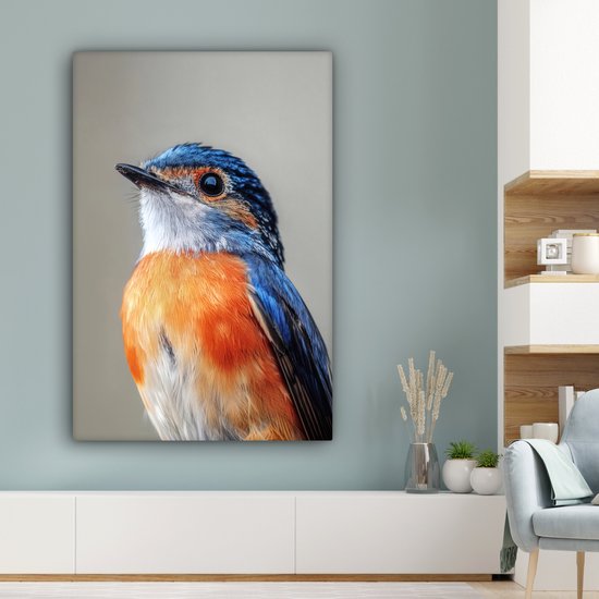 Tableau sur toile 80x120 cm - Décoration murale Colorée - Oiseau - Ressorts - Blauw - Décoration murale salon - Décoration chambre - Accessoires chambre - Peintures sur toile