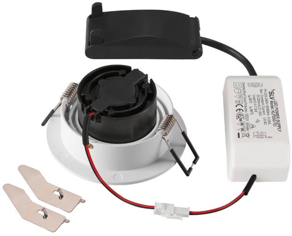 SLV inbouwspot 8.3W 750lm warm wit 3000K rond kantelbaar zaagmaat 75mm IP20 dimbaar wit (1007403)