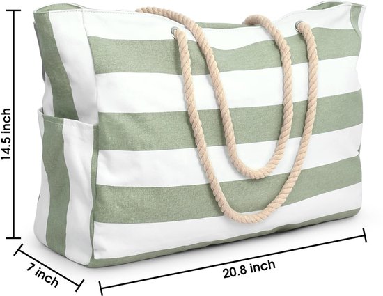 Sac de plage Geweo avec fermeture éclair - Sac fourre-tout de plage - Groot sac à bandoulière - Vert