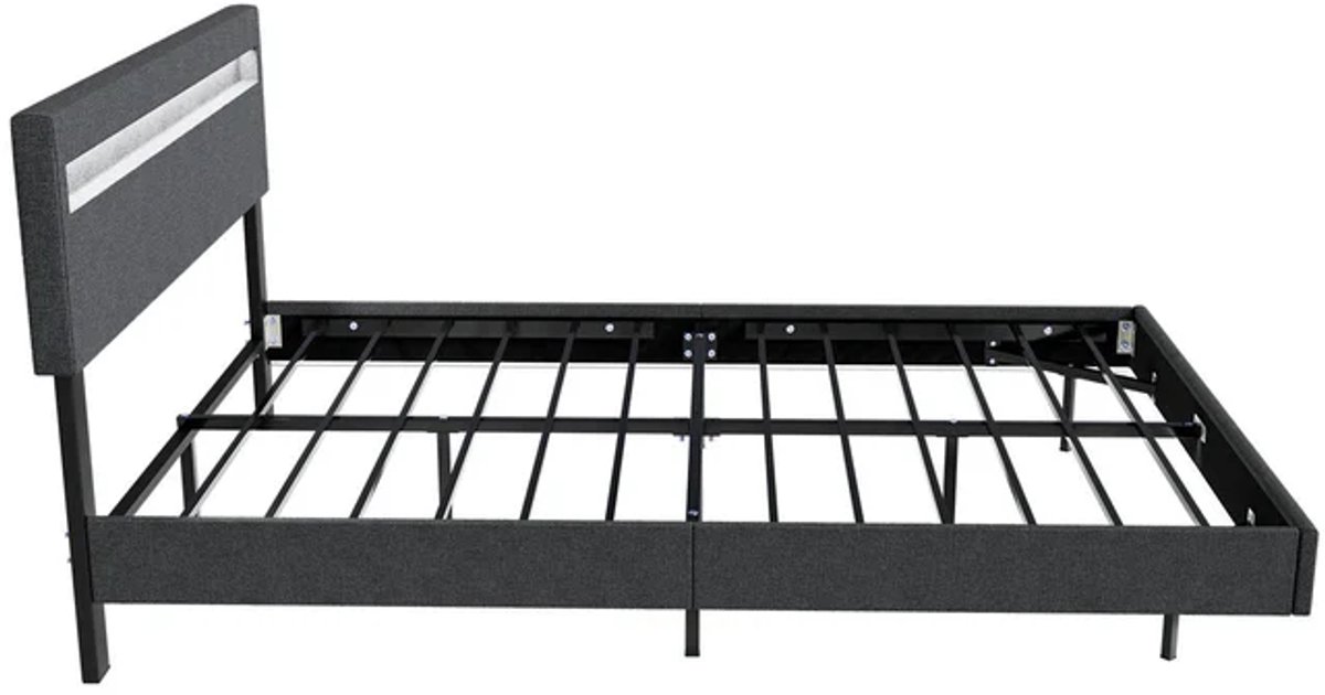 Zwevend bed Lissabon - 140x200cm - Kunstleer - Incl. LED - Donkergrijs