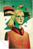 Abstract vrouwelijk portret met vormen - Portret tuindecoratie - Tuinversiering vrouw - Kubisme - Tuinposter op maat - Buiten schilderijen - tuinposter 80x120 cm
