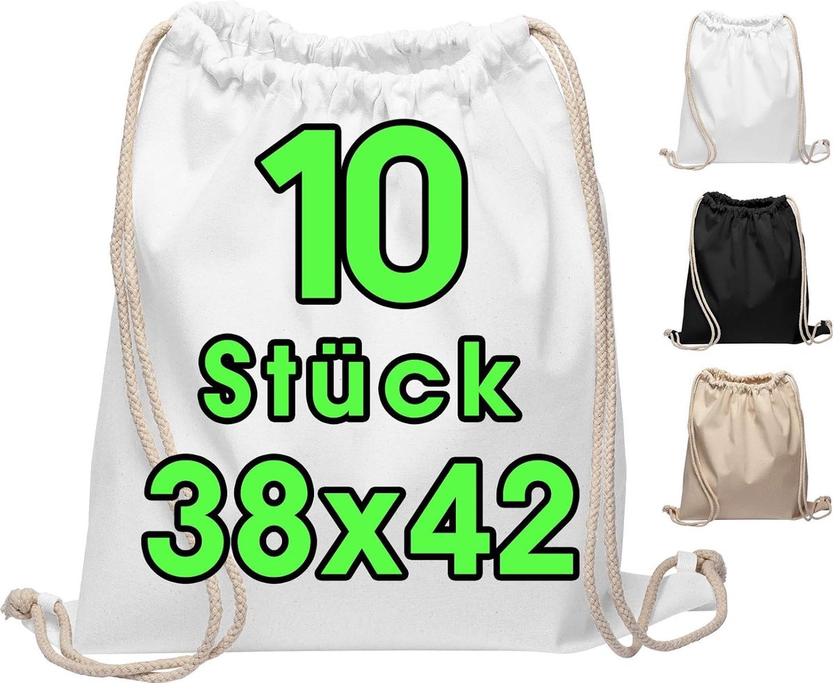 Katoenen Sporttas 10 Stuks 38x42cm - Duurzame Gymtas met Trekkoord