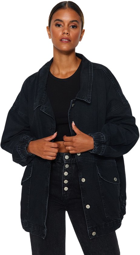 Jean jassen voor vrouwen VK grote maat - zwart spijkerjack dames oversized - zomervesten met lange mouwen en knopen plus size spijkerjack denimvest korte vesten denimjassen voor meisjes, Blauw, XL