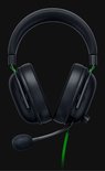 Zwarte Razer gaming headset met groene accenten, voorkant.