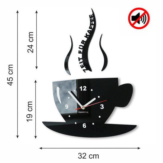 Mok tijd voor koffie Moderne keuken wandklok, 3D romans