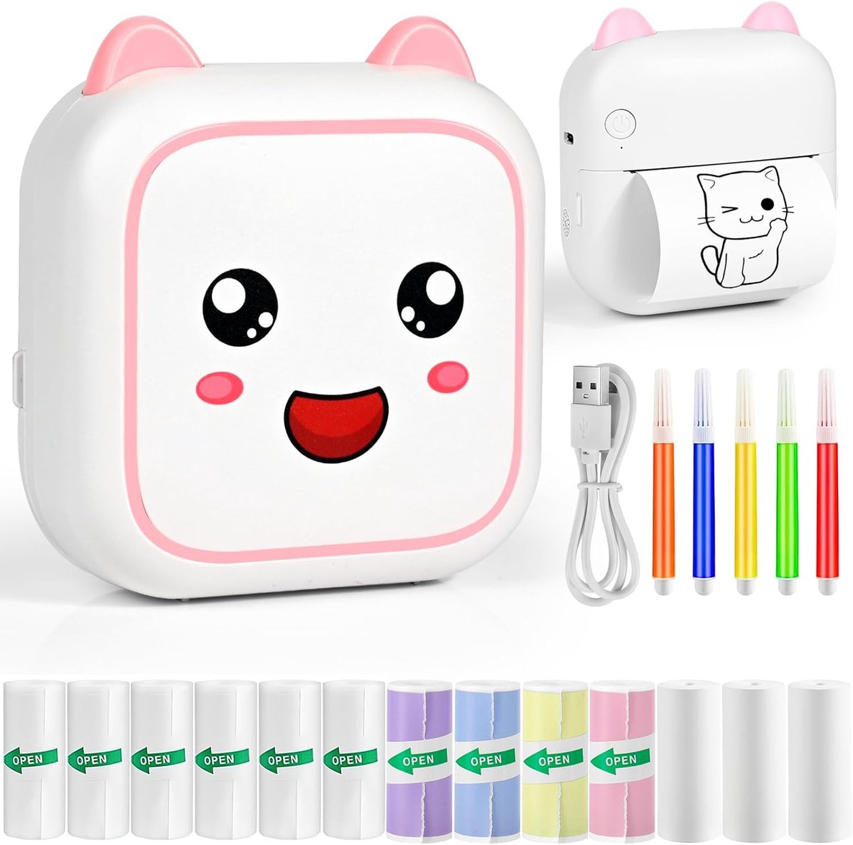 Draagbare Mini Fotoprinter voor Smartphone - Thermische Bluetooth Printer met 13 Rollen Papieren en Kleurpotloden