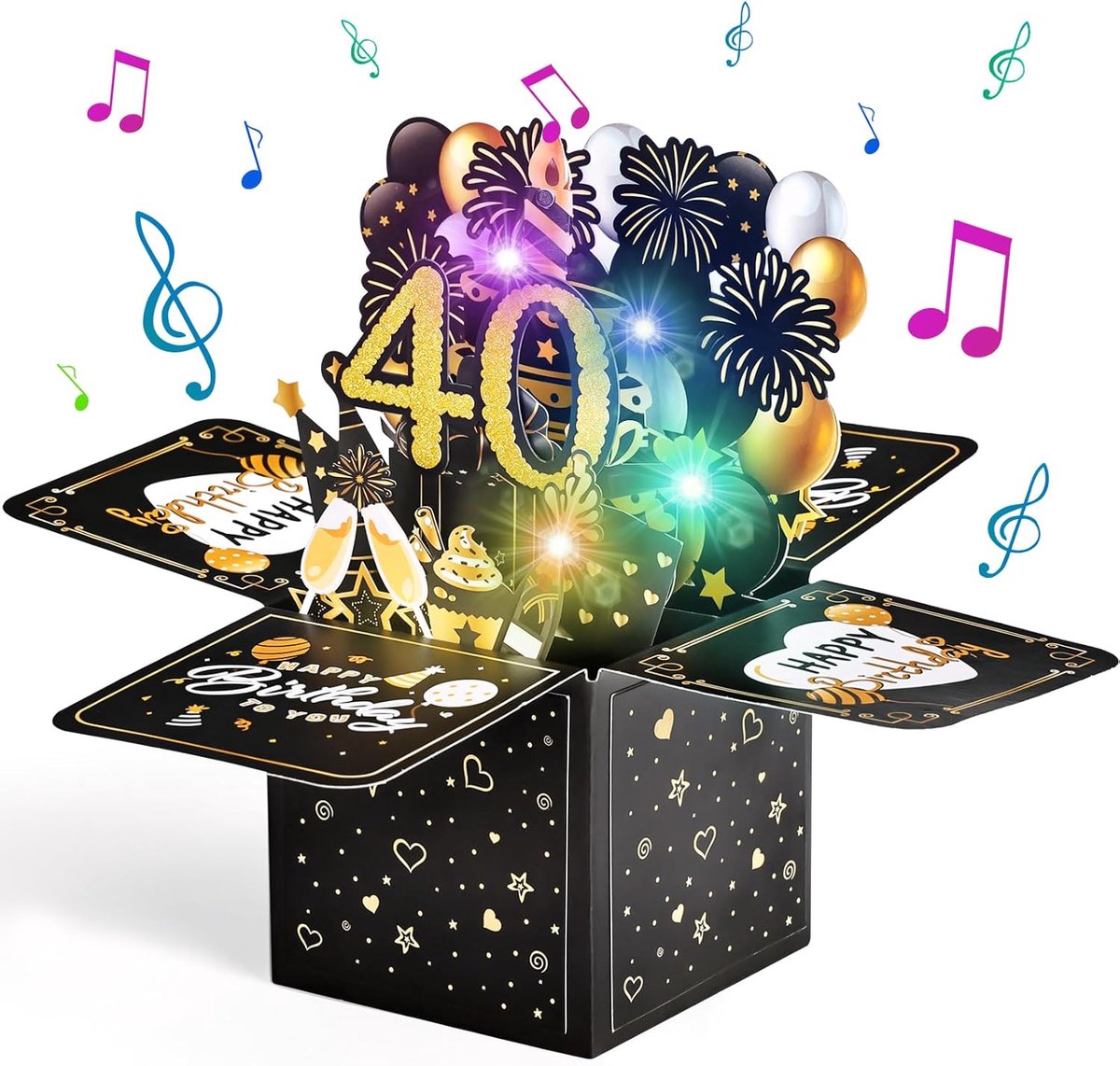 40 Verjaardagskaarten met Muziek en Licht - Pop Up 3D Kaarten voor 40e Verjaardag