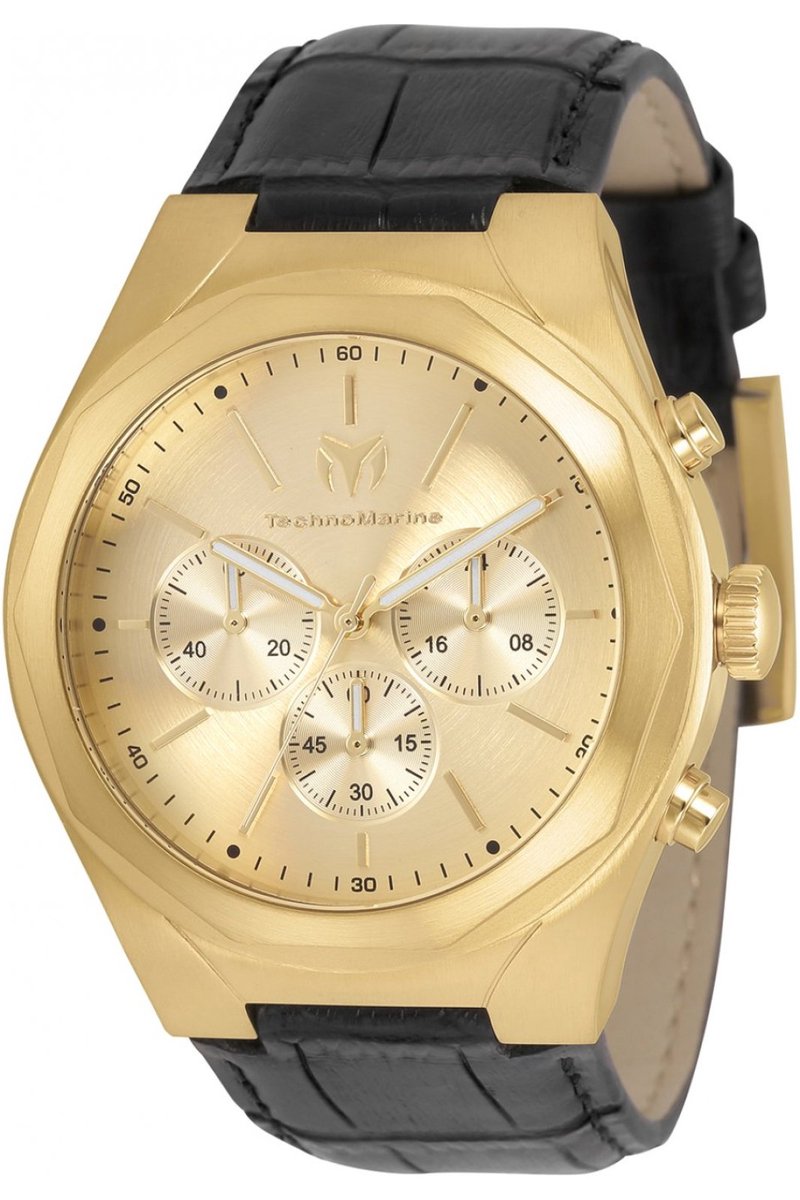 TechnoMarine MoonSun TM-820011 Heren Horloge - Waterdicht - Analoog - Quartz Uurwerk - Roestvrij Staal met gouden Wijzerplaat - 44mm