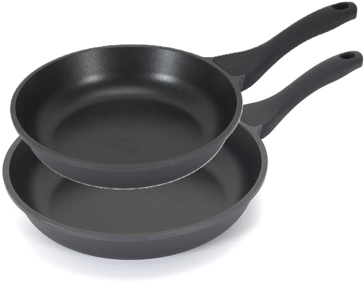 Koekenpan/hapjespan Cast Iron - 2x - Alle warmtebronnen - Zwart - 20 en 24 cm - gietijzer