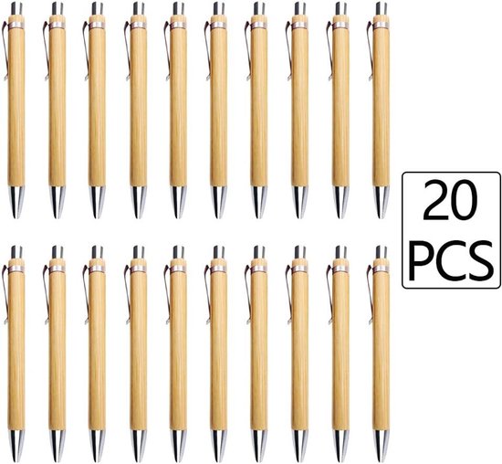 Lot de 20 stylos à bille en bois de bambou - Personnalisables et écologiques - Outil d'écriture idéal pour le bureau - Cadeau Perfect pour les amis